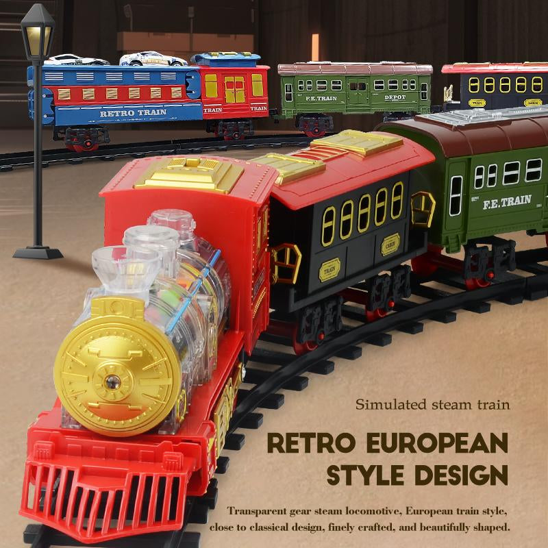 Transparent Steam Train Set, Lights and Sounds, Train Carriages, Tracks, Mini Cars, Children'S Model Train, Suitable for Birthday Gifts for Children Aged 3+