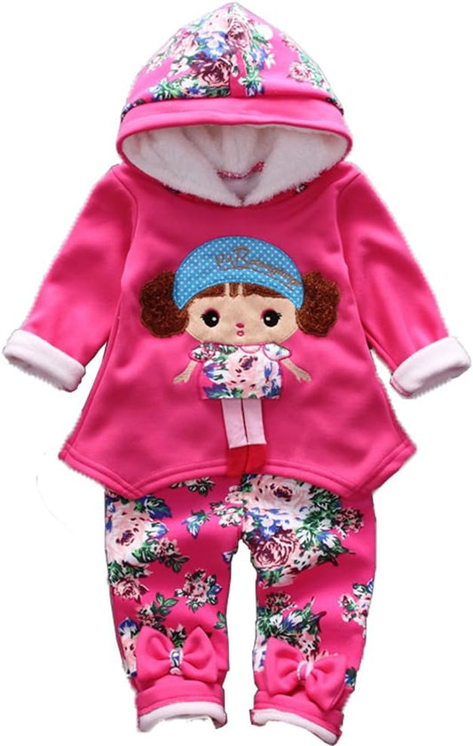 Spring Autumn Winter Little Baby Girls Clothing Set Warm Velvet Hoodie and Pants