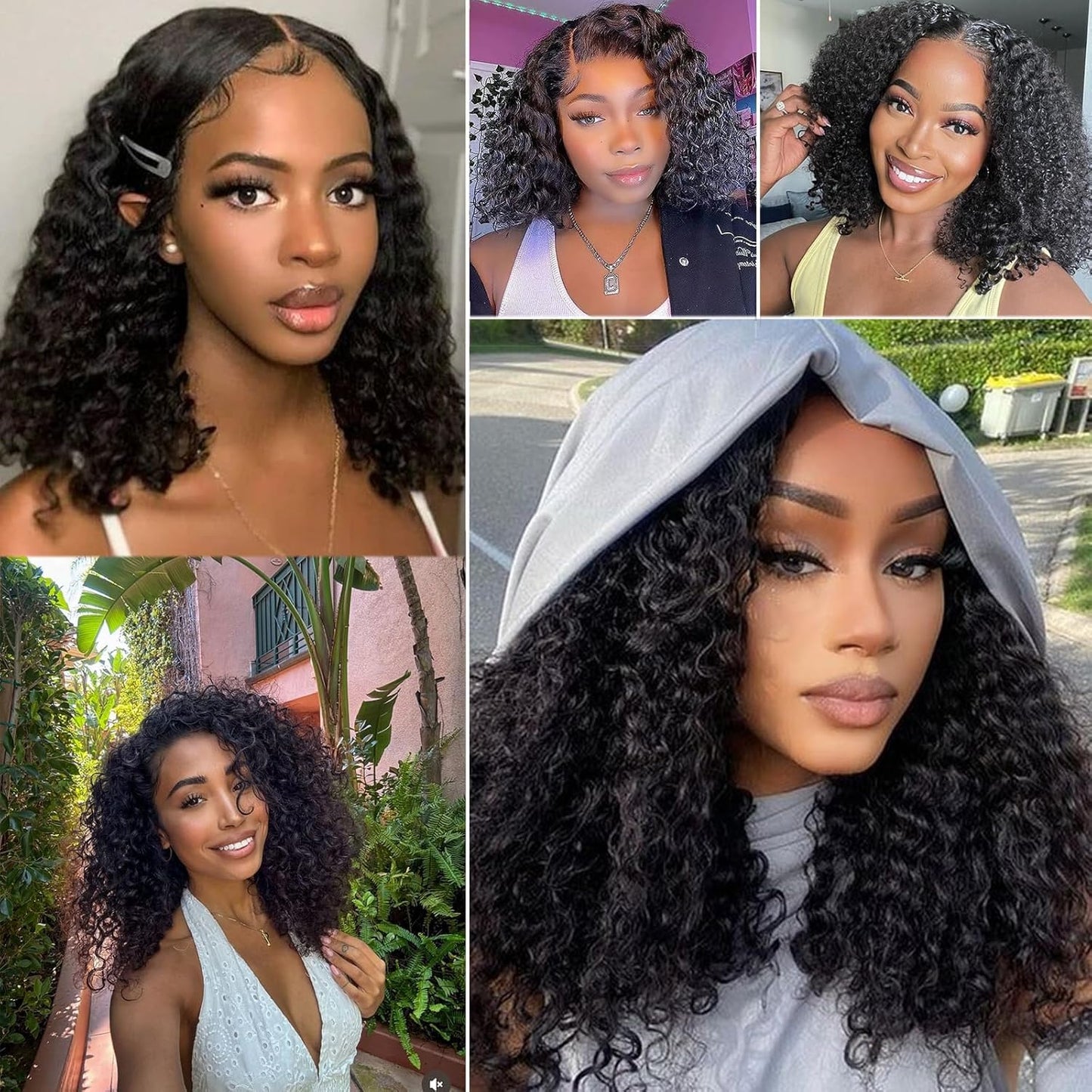 Wear and Go Glueless Bob Wigs Human Hair Pre Plucked Pre Cut Water Wave Curly Bob Wig Human Hair Glueless Short 4×4 Lace Front Wigs Human Hair for Black Woman Natural Black 14Inch 180% Density