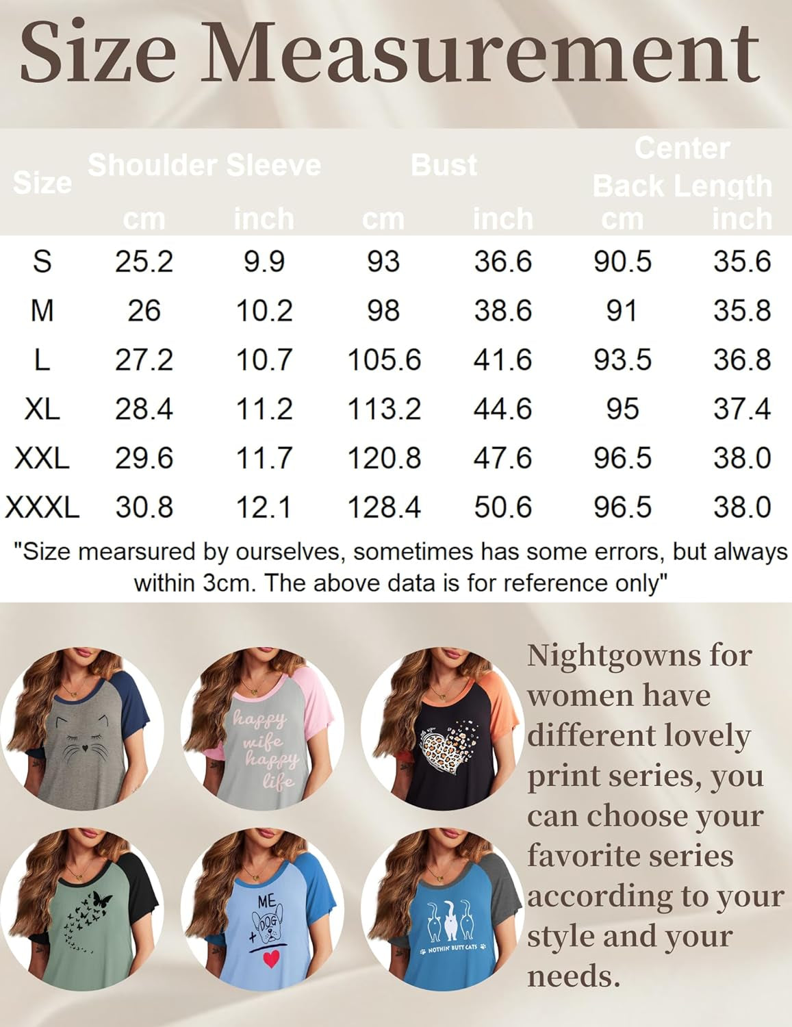 Womens Nightgown Short Sleeve Night Dress Printed Sleepwear Soft Sleep Shirt S-3XL