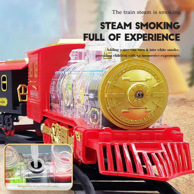 Transparent Steam Train Set, Lights and Sounds, Train Carriages, Tracks, Mini Cars, Children'S Model Train, Suitable for Birthday Gifts for Children Aged 3+