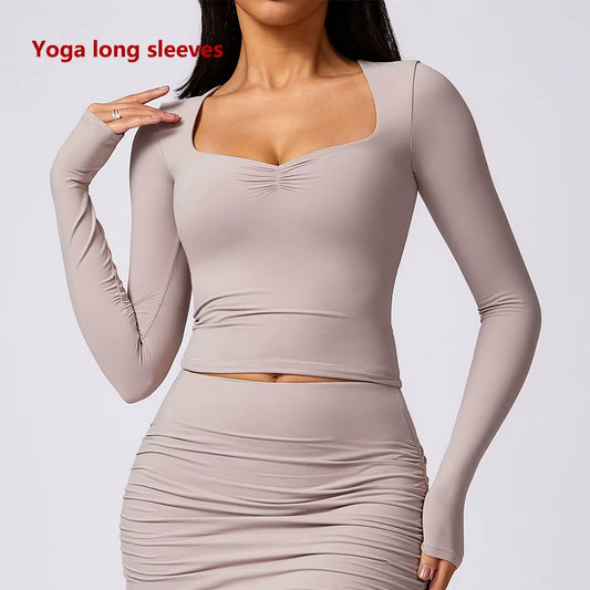 Sexy Yoga Shirts for Women Long Sleeve Fitness Running Gym Workout Clothes Workout Dry Fit Breathable High Elastic Sports Top