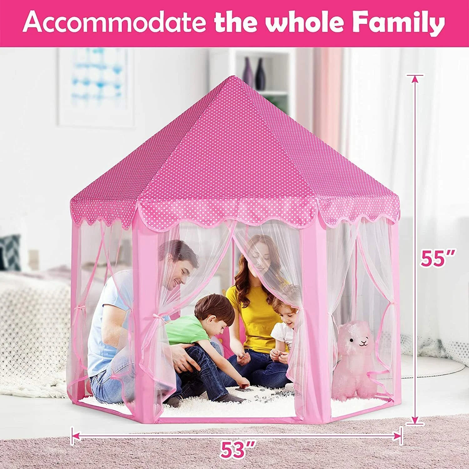 55''X 53'' Princess Tent with LED Star Lights Girls Playhouse Kids Castle Play Tent for Children Indoor and Outdoor Games