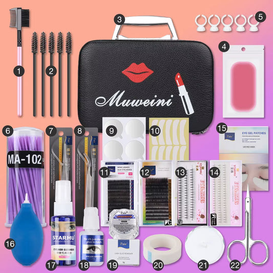 22-IN-1 Professional False Eyelash Extension Kit Grafting Eyelash Extension Glue DIY Eyelash Perming Set Eyelash Curling Tools