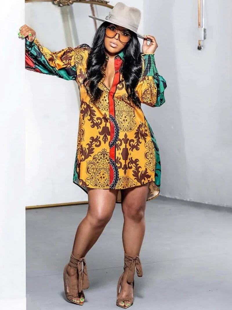 Autumn New African Dresses for Women Vetement Femme Dashiki Yellow Shirt Dress Africa Clothes Dashiki Ankara Dresses Ladies