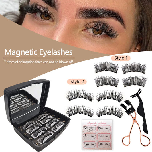 Magnetic Eyelashes,Reusable Magnetic False Eyelashes Natural Look 3D Dual Magnets Extension Soft Individual False Eyelashes No Glue Tweezers for Women Makeup