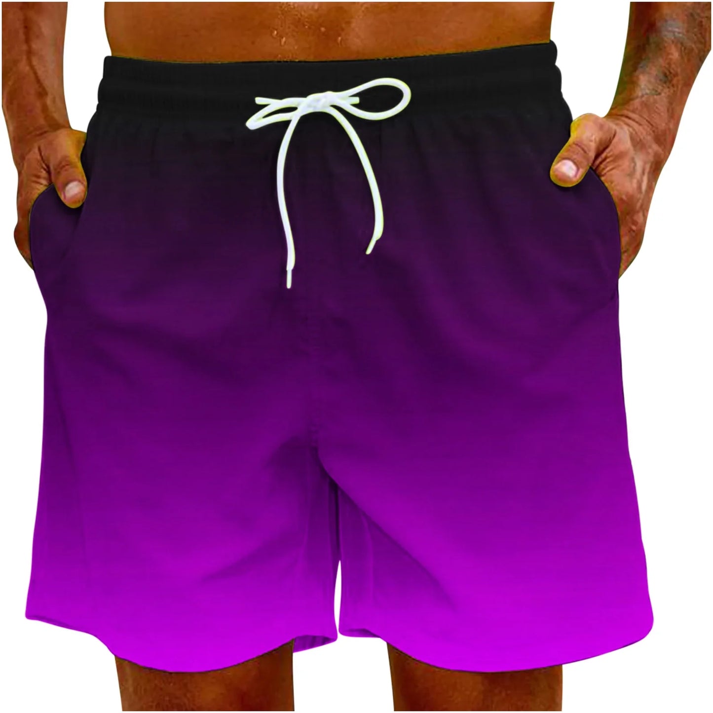 Men'S Swim Trunks Shorts Swimwear Bathing Pants Drawstring Casual Summer Relaxed Pants Gradient Color Teens Boys Fashion Trousers Athletic Clearance Purple XXXXXL