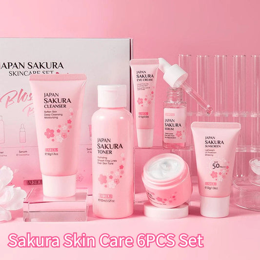 6Pcs/Set Sakura Skin Care Sets Face Cream Serum Toner Facial Cleanser Sunscreen Eye Cream Face Skin Care Set Product Gift Box