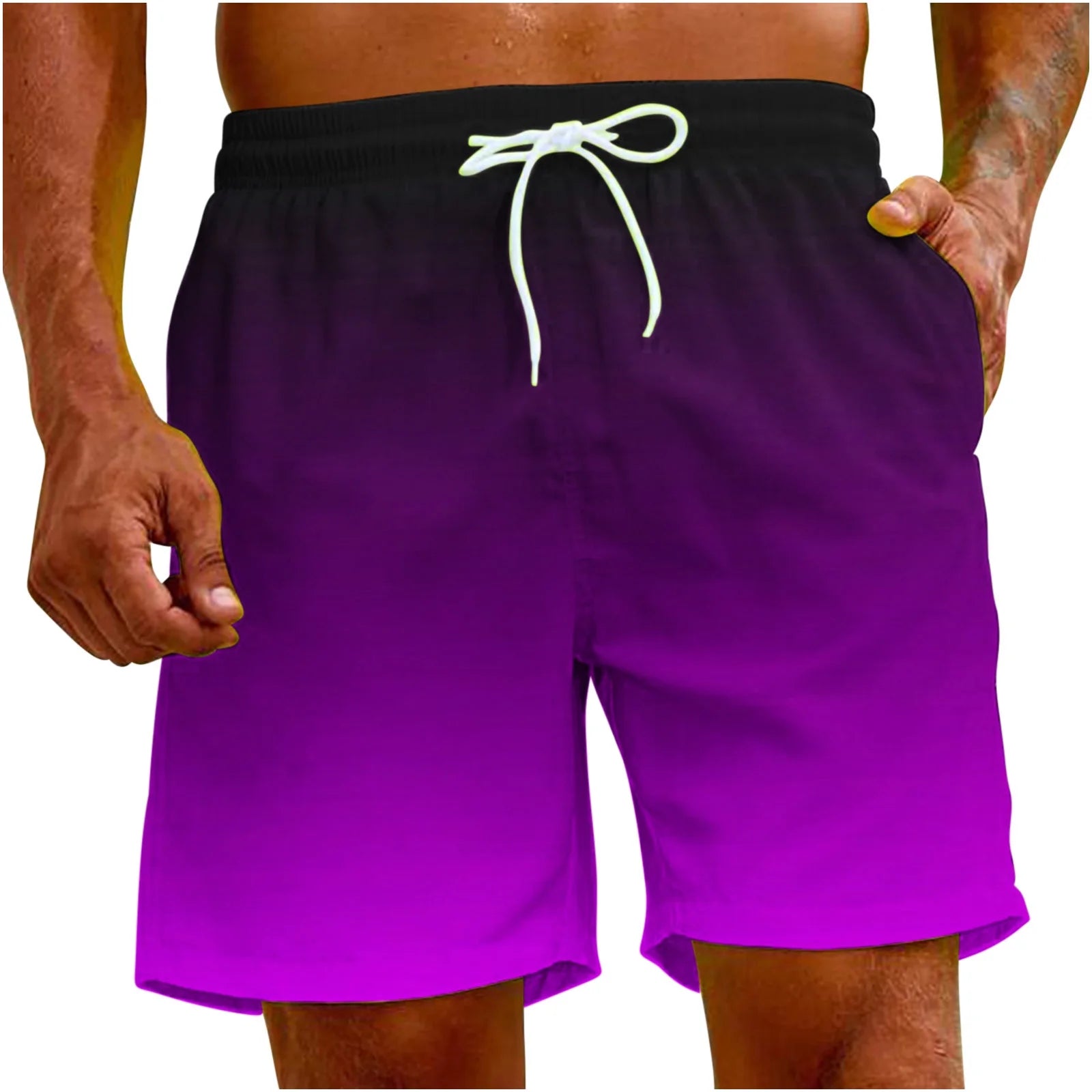 Men'S Swim Trunks Shorts Swimwear Bathing Pants Drawstring Casual Summer Relaxed Pants Gradient Color Teens Boys Fashion Trousers Athletic Clearance Purple XXXXXL