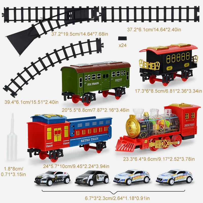 Transparent Steam Train Set, Lights and Sounds, Train Carriages, Tracks, Mini Cars, Children'S Model Train, Suitable for Birthday Gifts for Children Aged 3+