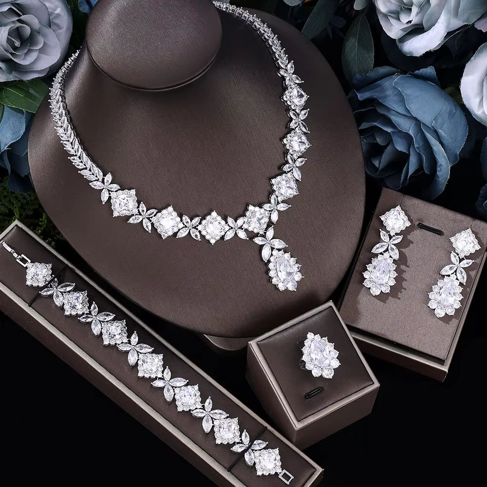 2024 Hot Selling 4-Piece Cubic Zirconia Bridal Jewelry Set, Dubai Nigeria Crystal Wedding Jewelry Set