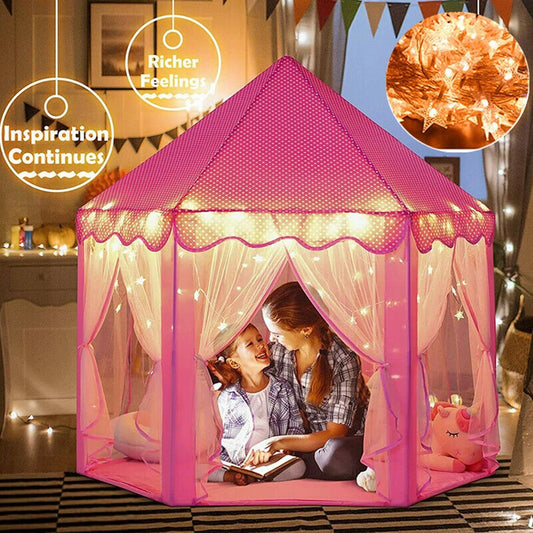 55''X 53'' Princess Tent with LED Star Lights Girls Playhouse Kids Castle Play Tent for Children Indoor and Outdoor Games