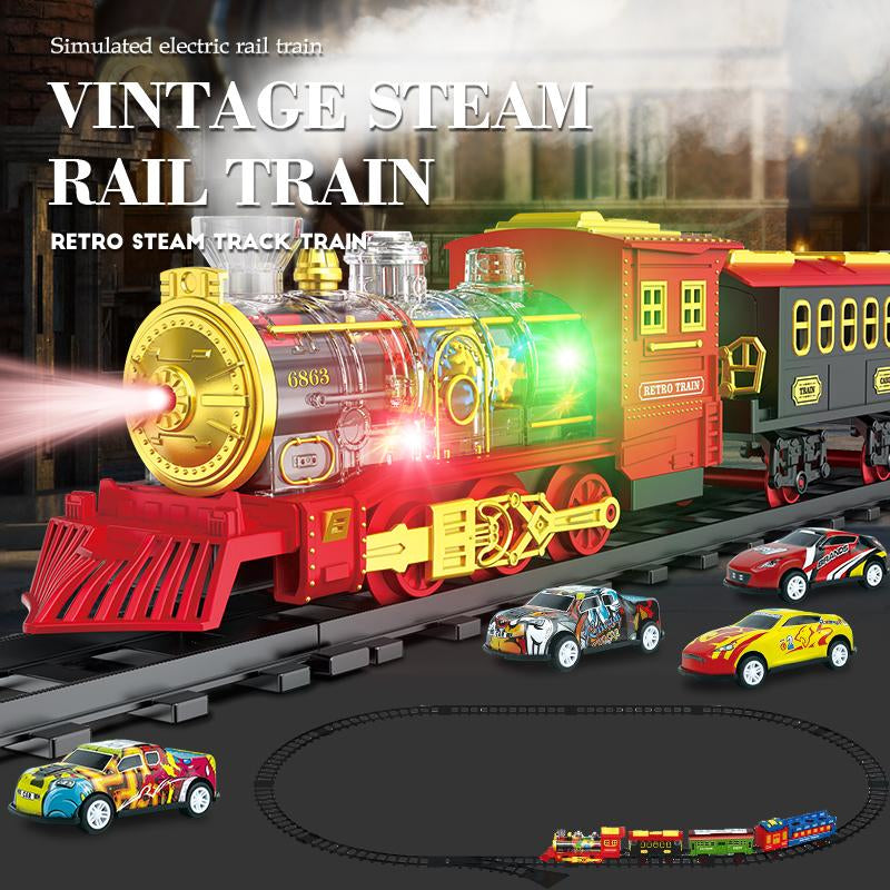 Transparent Steam Train Set, Lights and Sounds, Train Carriages, Tracks, Mini Cars, Children'S Model Train, Suitable for Birthday Gifts for Children Aged 3+