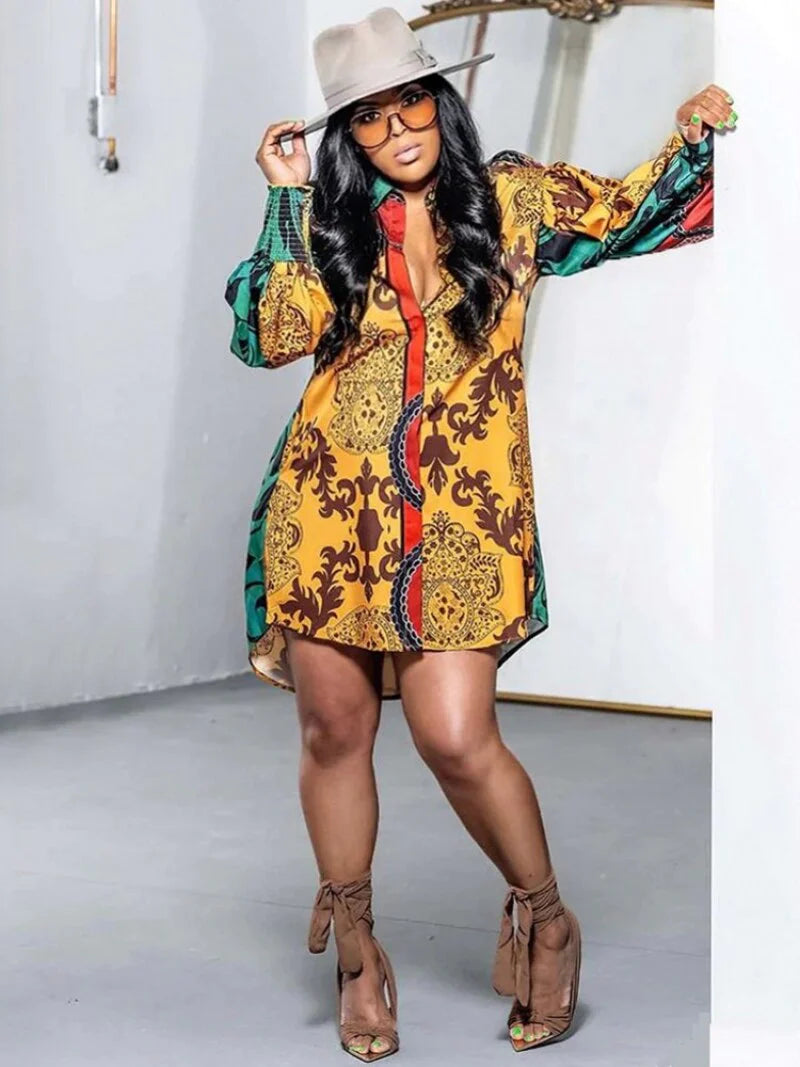 Autumn New African Dresses for Women Vetement Femme Dashiki Yellow Shirt Dress Africa Clothes Dashiki Ankara Dresses Ladies