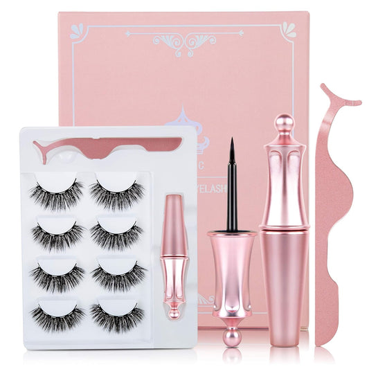 Magnetic Eyelashes, False Eyelashes Magnetic Eyelashes with Eyeliner Natural Look with Eyeliner（4Pairs）