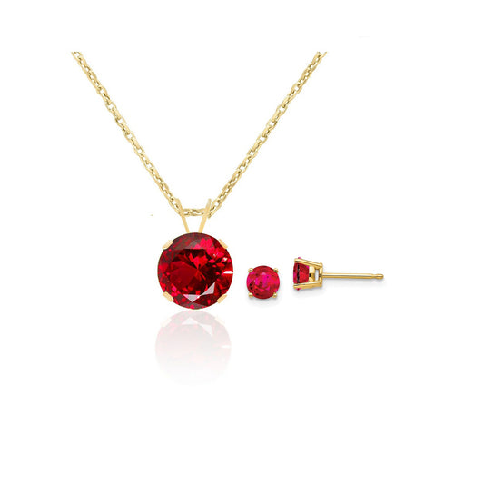 4 Carat round Ruby 18 Inch Necklace in Earring Set 24K Gold Plated | New Year Jewelry Gift for Her Women Girls