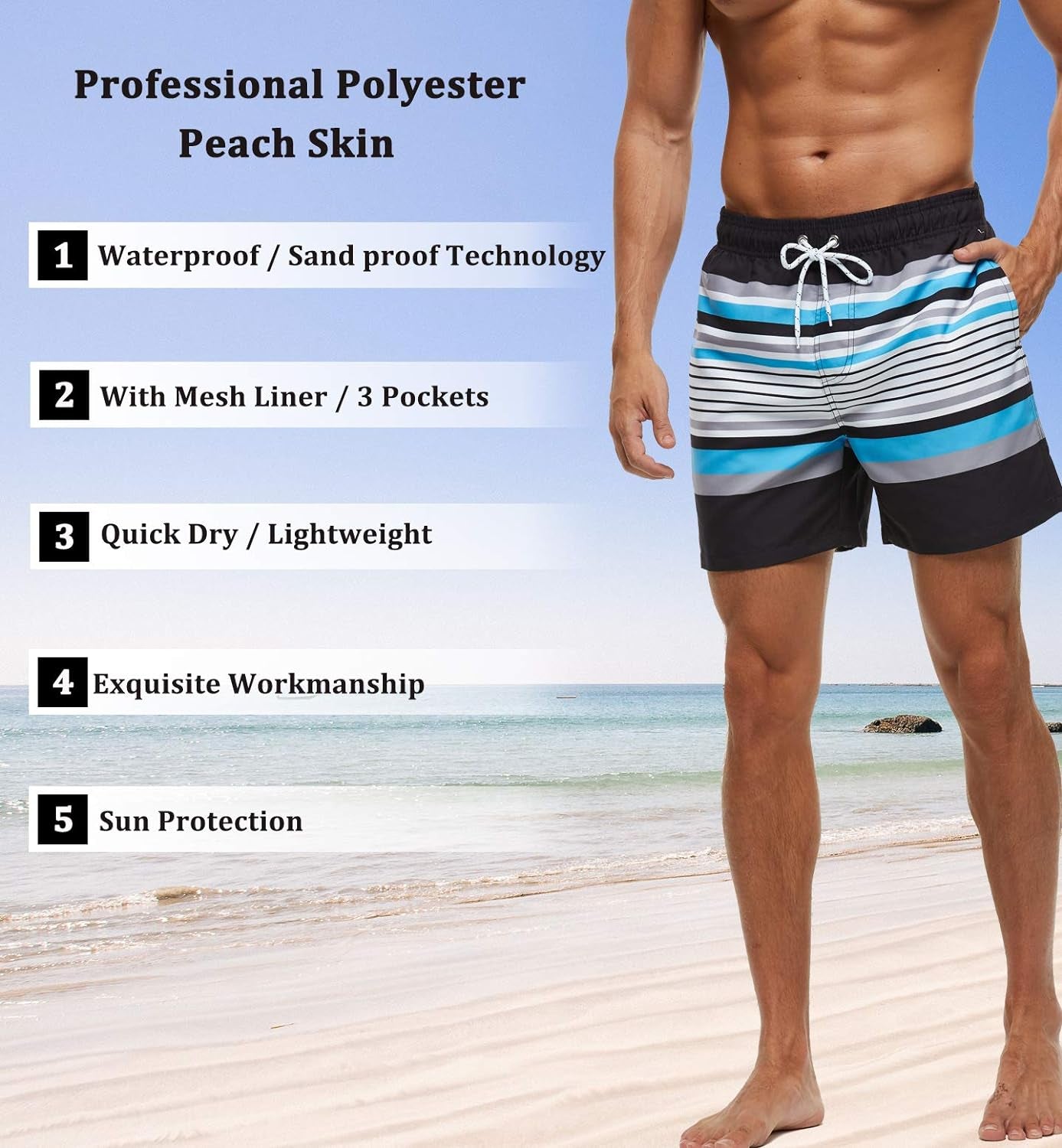 Men'S Swim Trunks Quick Dry Shorts with Pockets