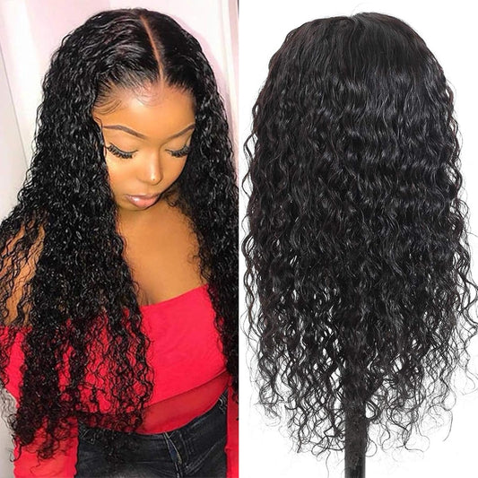 Curly Human Hair Wigs 4X4 Lace Closures Human Hair Wigs Pre Plucked Natural Hairline Curly Wigs Lace Front Wigs Water Wave Lace Closures Wigs (22 Inches)