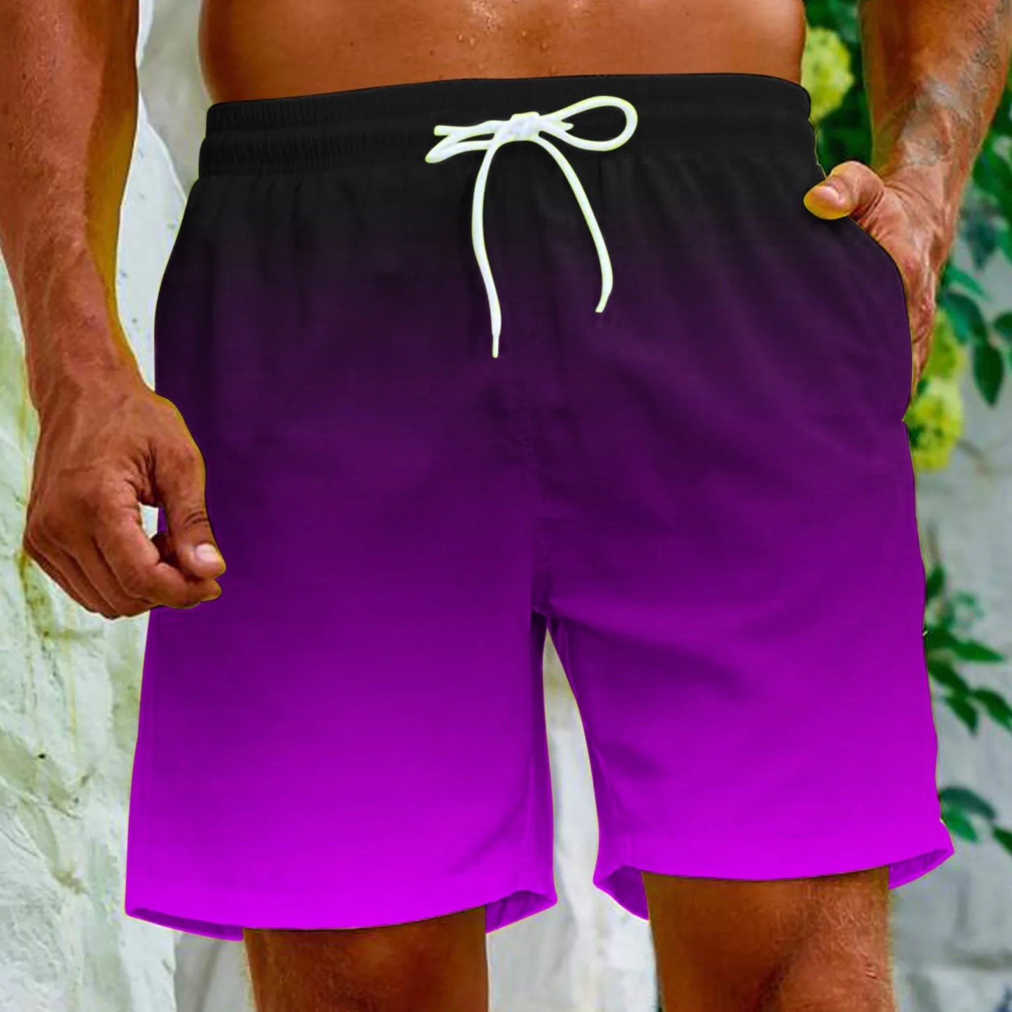 Men'S Swim Trunks Shorts Swimwear Bathing Pants Drawstring Casual Summer Relaxed Pants Gradient Color Teens Boys Fashion Trousers Athletic Clearance Purple XXXXXL