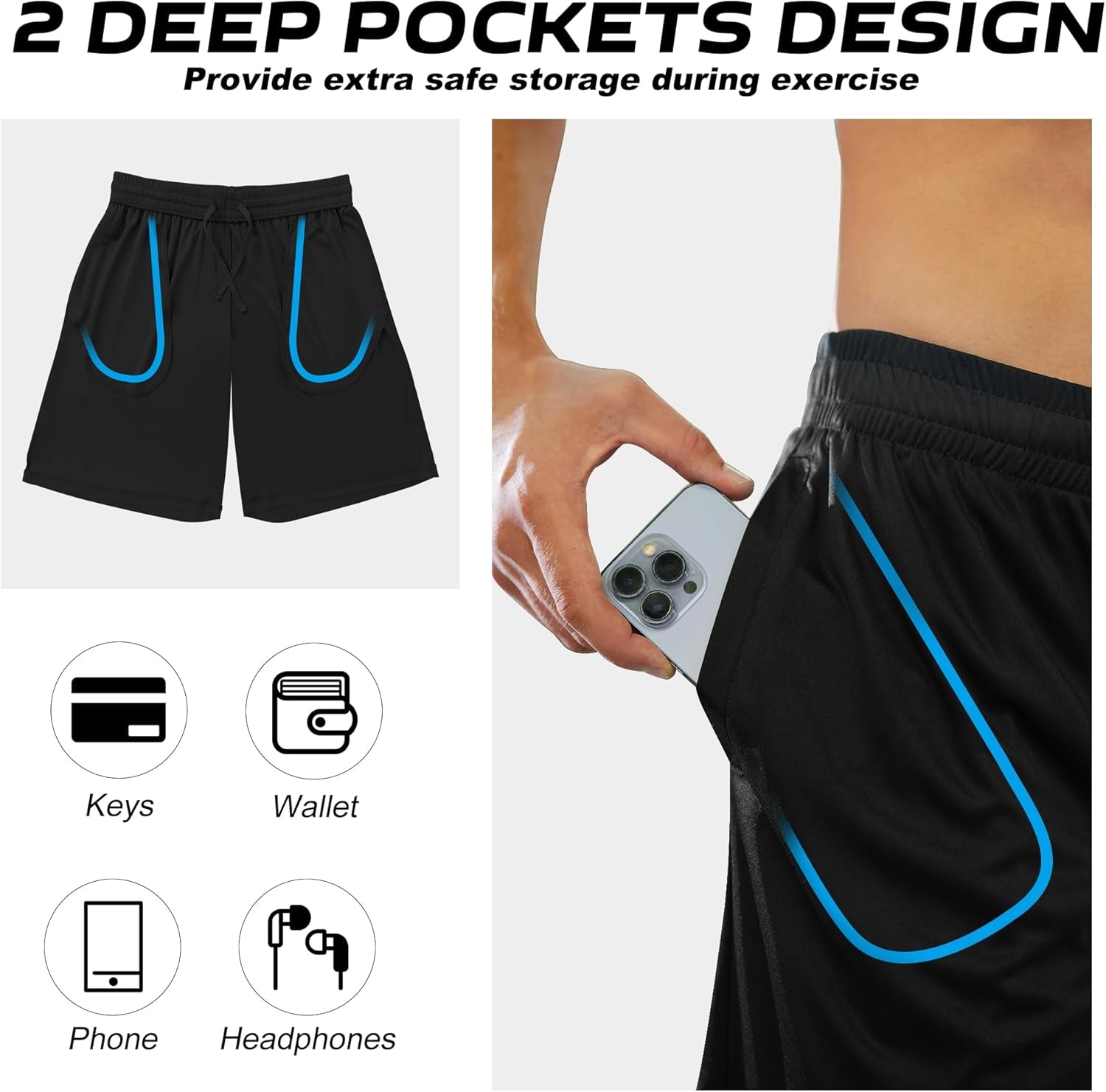 Athletic Shorts for Men with Pockets and Elastic Waistband Quick Dry Activewear