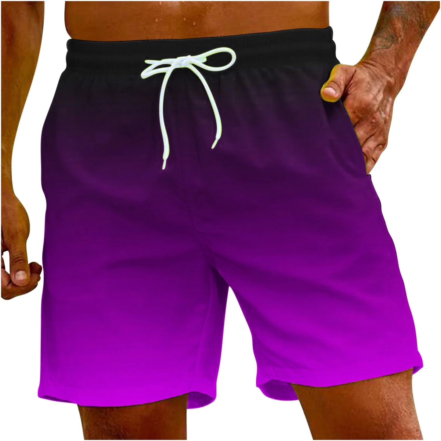 Men'S Swim Trunks Shorts Swimwear Bathing Pants Drawstring Casual Summer Relaxed Pants Gradient Color Teens Boys Fashion Trousers Athletic Clearance Purple XXXXXL