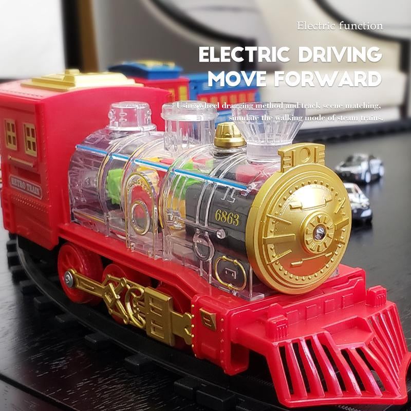 Transparent Steam Train Set, Lights and Sounds, Train Carriages, Tracks, Mini Cars, Children'S Model Train, Suitable for Birthday Gifts for Children Aged 3+