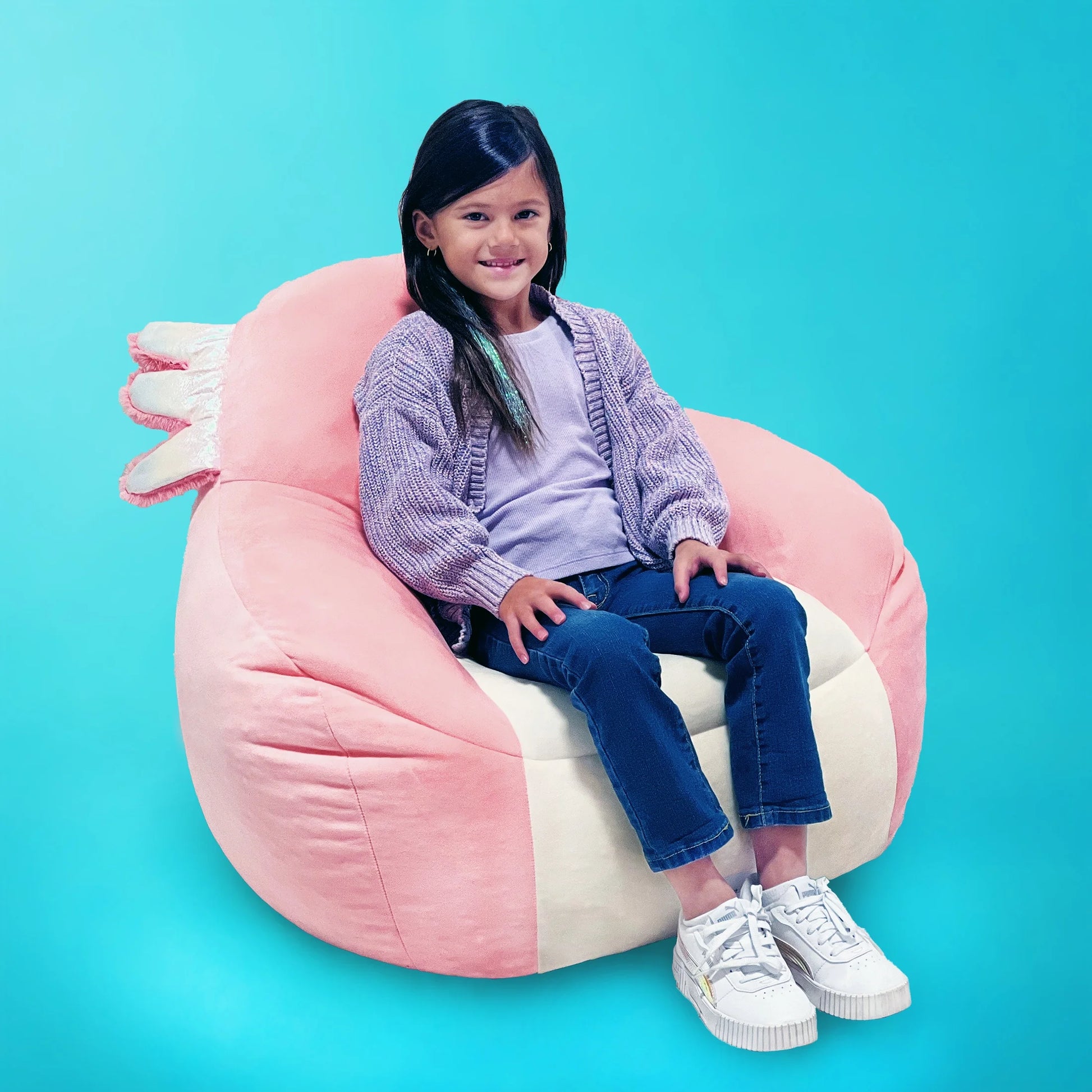 Official Archie Bean Bag Chair - 30 in Wide Kids Squishy Soft Chair, Pink/White