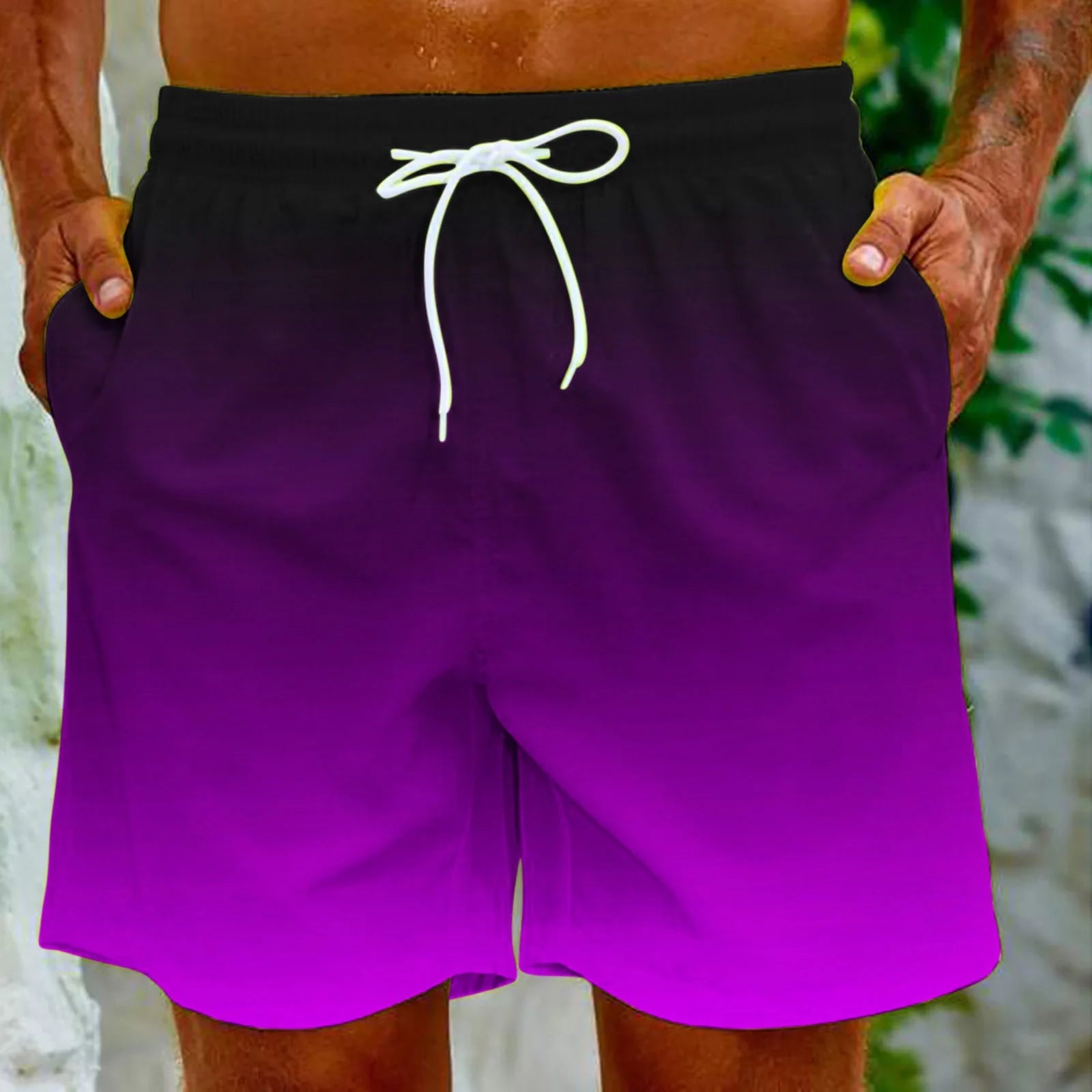 Men'S Swim Trunks Shorts Swimwear Bathing Pants Drawstring Casual Summer Relaxed Pants Gradient Color Teens Boys Fashion Trousers Athletic Clearance Purple XXXXXL