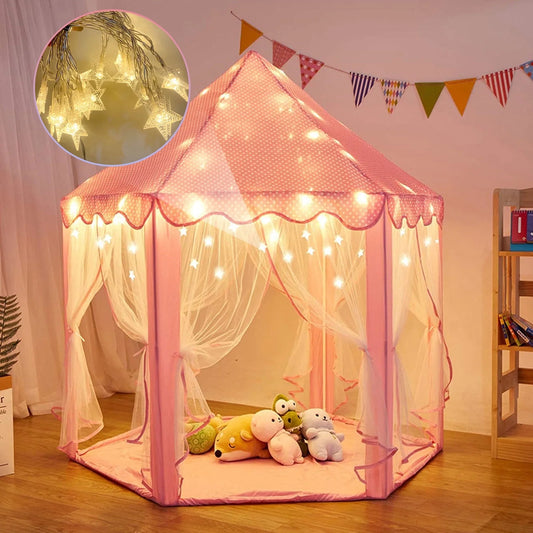 Princess Tent Girls Large Playhouse Kids Castle Play Tent with LED Star Lights for Children Indoor and Outdoor Games, 55'' X 53'' (Dxh)