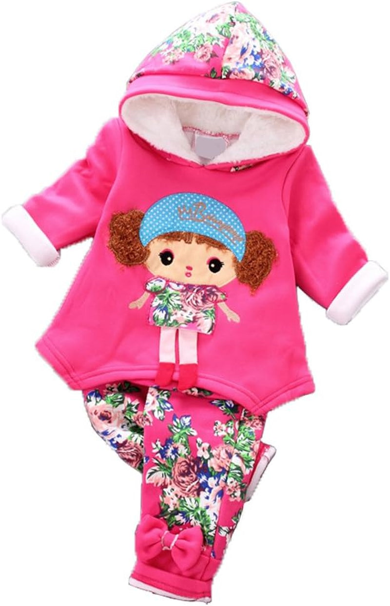 Spring Autumn Winter Little Baby Girls Clothing Set Warm Velvet Hoodie and Pants