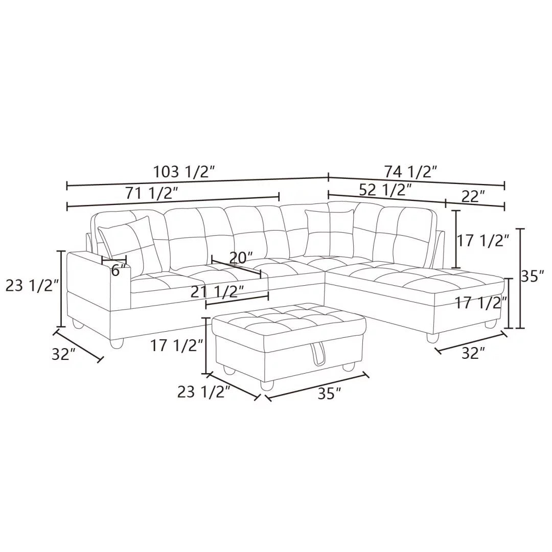 Convertible Sectional Sofa, L Shaped Couch for Small Space Living Room, White(Without Ottoman)