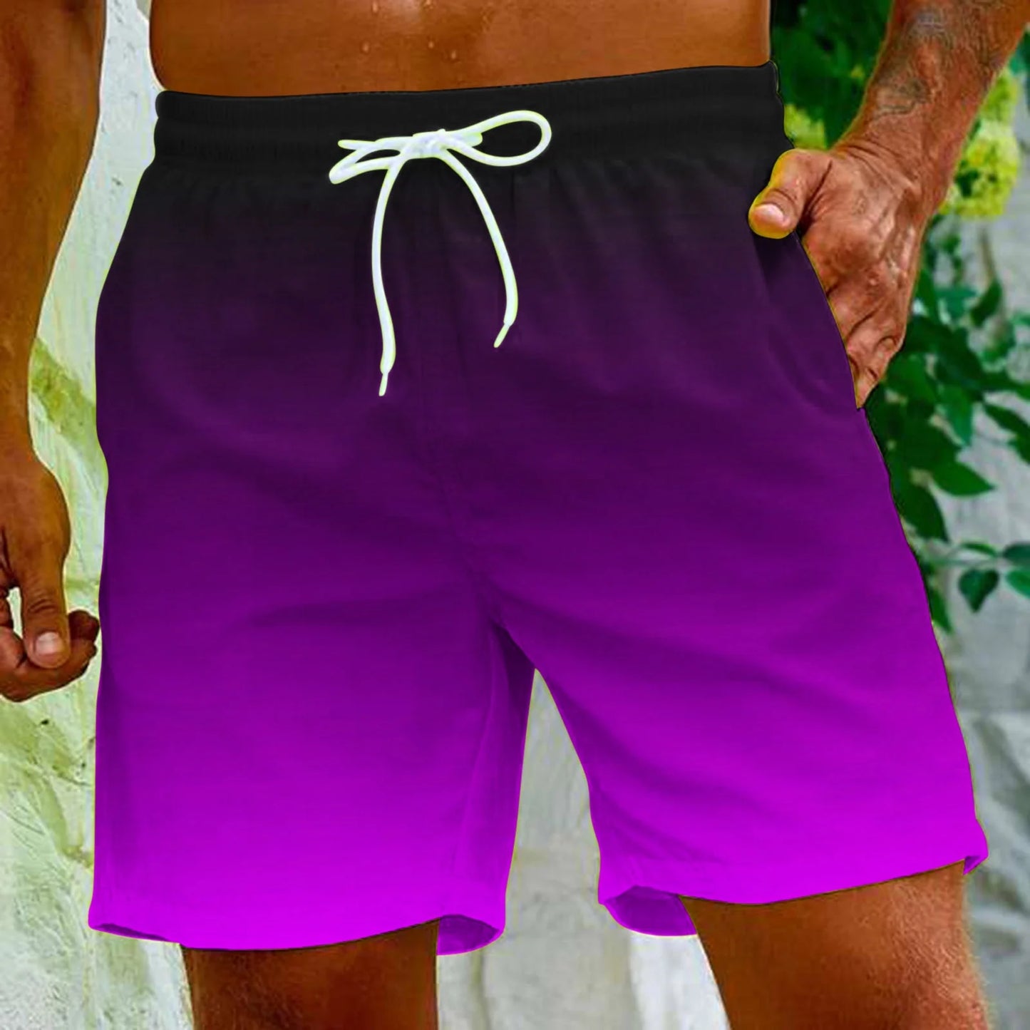 Men'S Swim Trunks Shorts Swimwear Bathing Pants Drawstring Casual Summer Relaxed Pants Gradient Color Teens Boys Fashion Trousers Athletic Clearance Purple XXXXXL