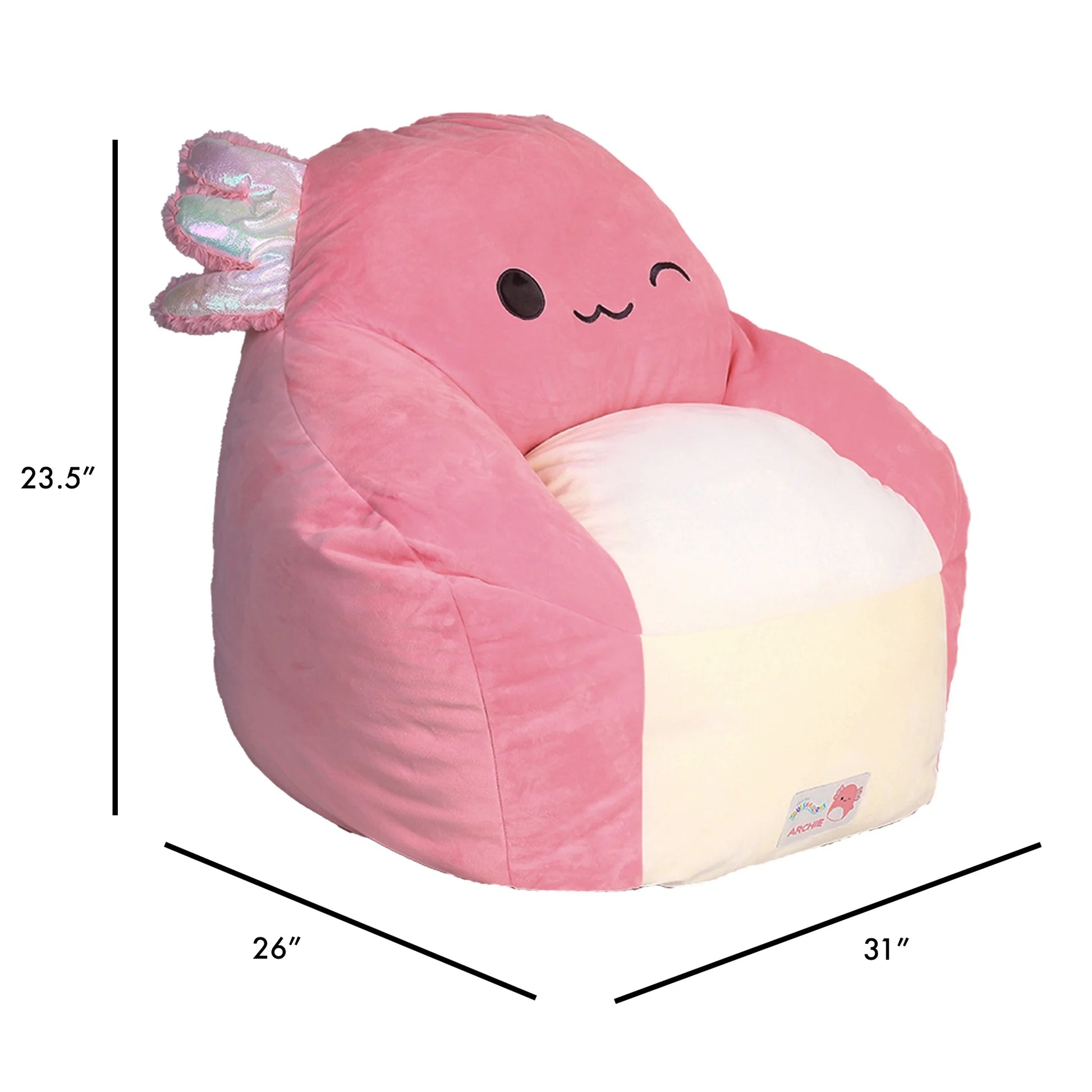 Official Archie Bean Bag Chair - 30 in Wide Kids Squishy Soft Chair, Pink/White