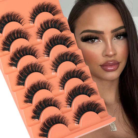 Fluffy Volume False Eyelashes Cat Eye Lashes Thick Fake Eyelashes Dramatic Faux Mink 9D 16Mm Pack 7 Pairs